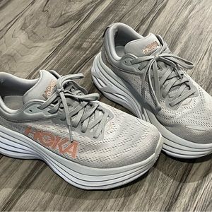 Hoka Bondi 8 Athletic Shoes in Harbor Mist/Lunar Rock, Size 6.5 Wide